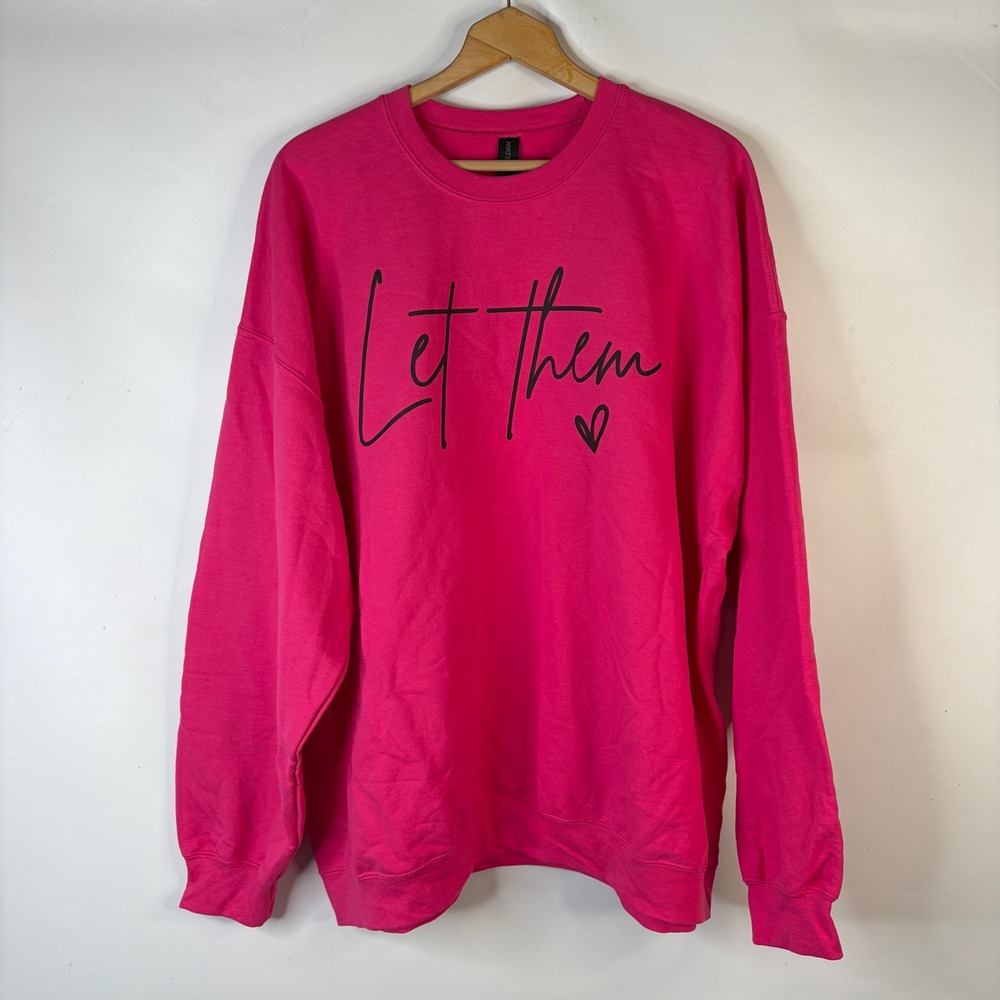Gildan Sweatshirt Women 3XL Pink Let Them Heart Graphic Heavy Blend Pullover